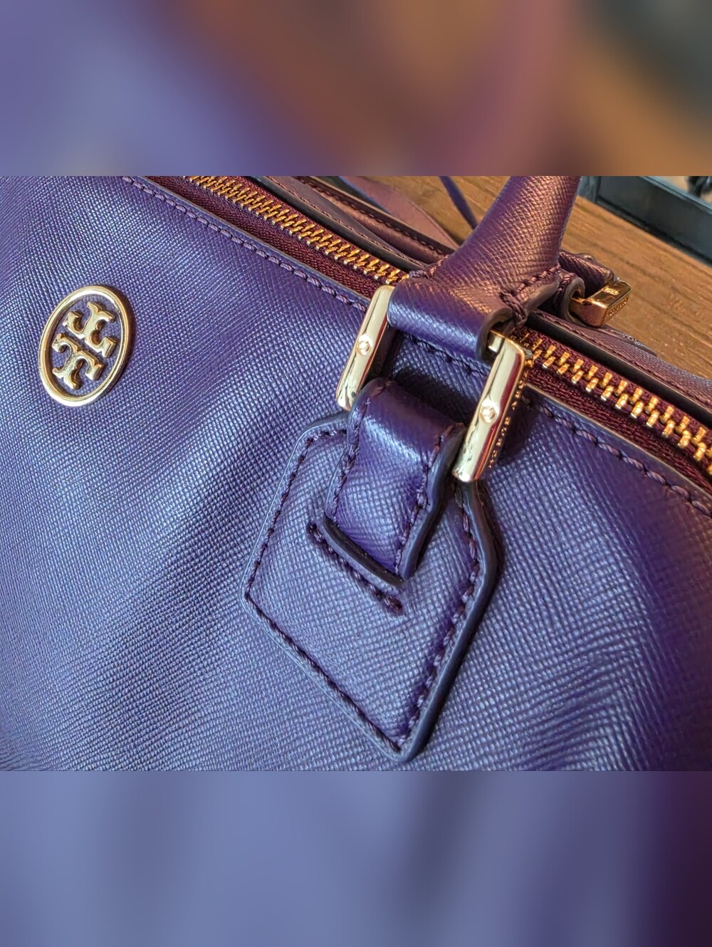 TORY BURCH Robinson Middy Satchel Purse/Electric Purple